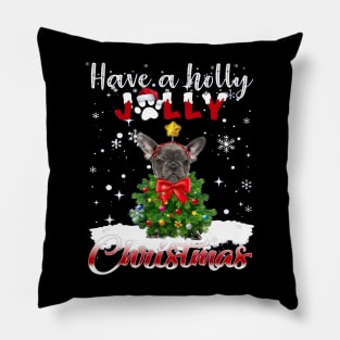 Have A Holly Jolly Christmas Grey French Bulldog Xmas Tree Pillow