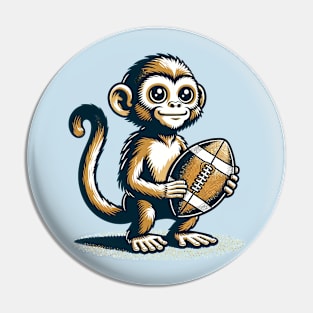 Cute monkey standing with a football Pin