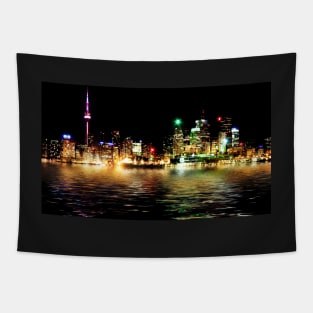 Toronto Skyline At Night From Polson St Reflection Tapestry