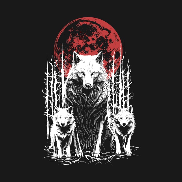 red moon wolf and wolf cubs by KIDEnia