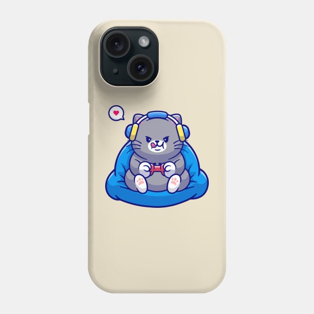 Cute Cat Playing Game Cartoon Phone Case by Catalyst Labs