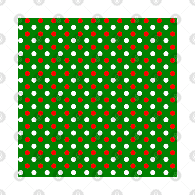Christmas - Red and White Polka Dots Pattern on Green Background by DesignWood Atelier