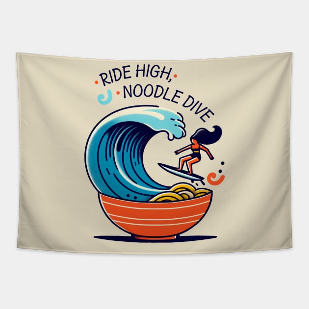 Ramen & Surf. Ride high, noodle dive. Tapestry by Moniato