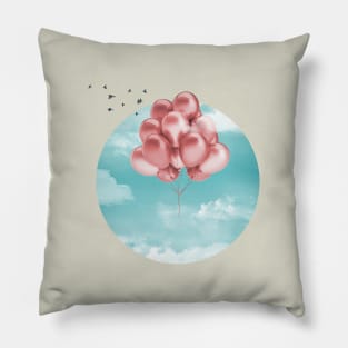 Red Balloons Teal Sky Pillow