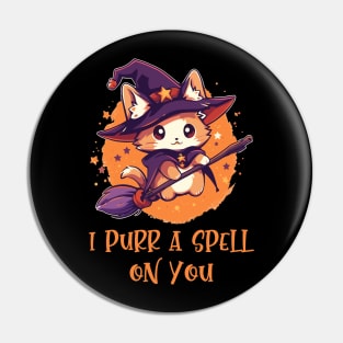 Funny Cat Pun Witch Spell Graphic Men Kids Women Halloween Pin