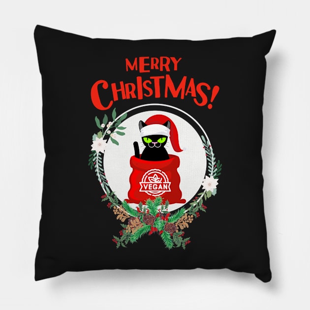 Christmas Cat Vegan Pillow by Shadowbyte91