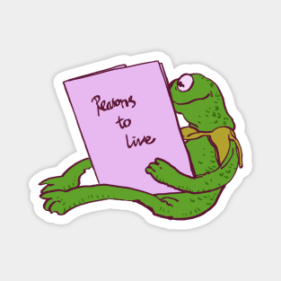 kermit the frog reading a book on reasons to live / the muppets meme Magnet