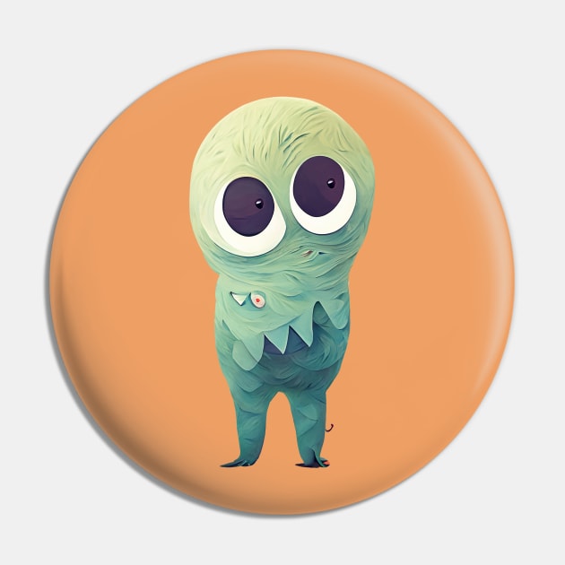 Cute Green Googly-Eyed Monster Pin by CuteMonsters