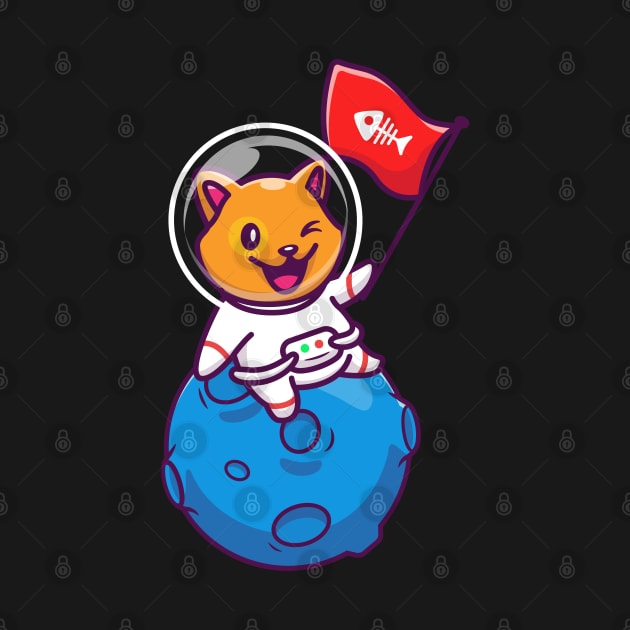 Astronaut cat with flag in hand by sharukhdesign