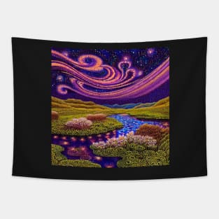 Abstract Aurora with river reflections Tapestry