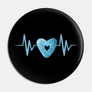 Heartbeat with cute blue heart shaped donut illustration Pin