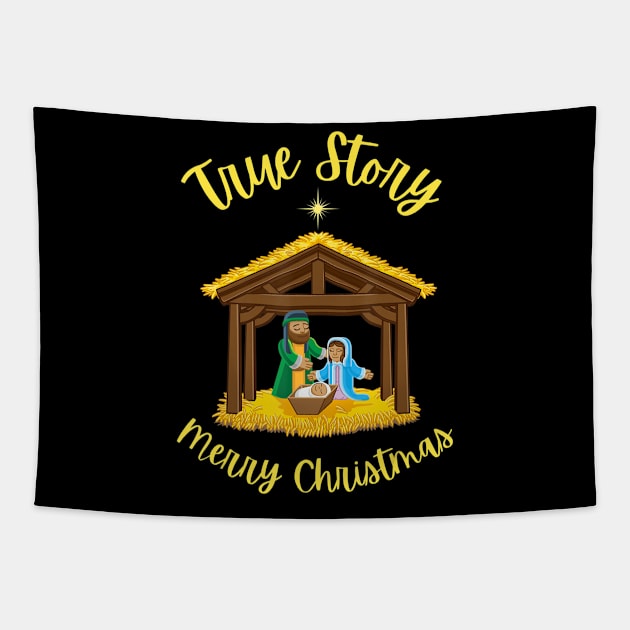 True Story Merry Christmas Nativity Jesus Birth Tapestry by Kellers