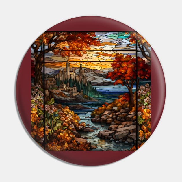 Stained Glass Window Of Autumn Scenery Pin by Chance Two Designs