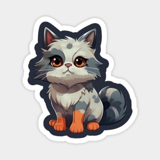 Cartoon white and grey fluffy cat Magnet