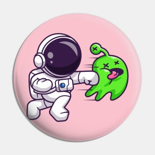 Cute Astronaut Smashing Allien Cartoon Pin