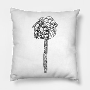 Bird House Line Drawing Pillow