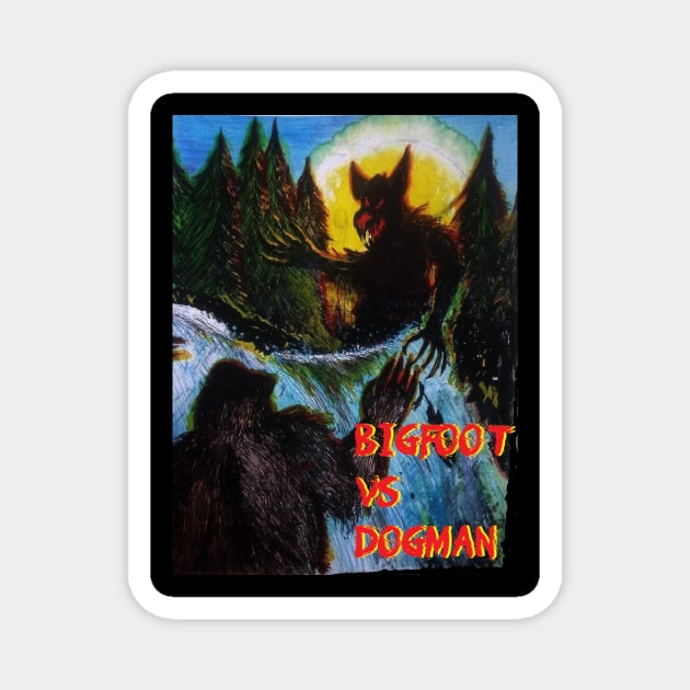 Bigfoot vs Dogman Magnet by Great Lakes Artists Group