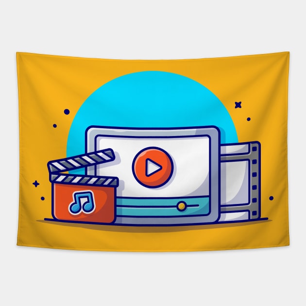 Streaming Music Video with Play Button and Note of Music Cartoon Vector Icon Illustration (2) Tapestry by Catalyst Labs