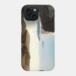 Seaside Serenity: Corfu Boat View Through Rock Window Phone Case