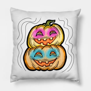 Scary Halloween pumpkin monster face head. Pillow