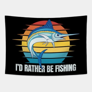 Vintage swordfish and the quote "I'd rather be fishing". Tapestry