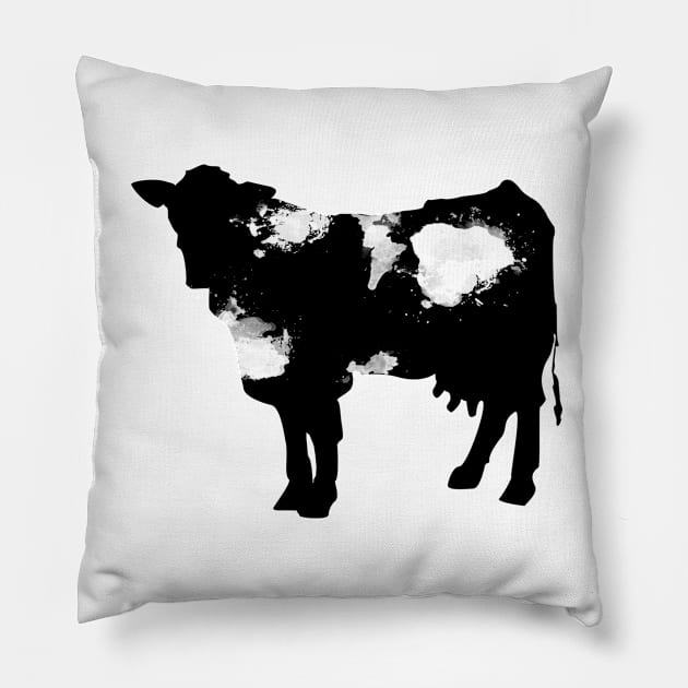 Cow watercolor black and white Pillow by xiari