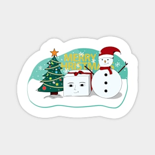 merry christmas snowman box and tree Magnet