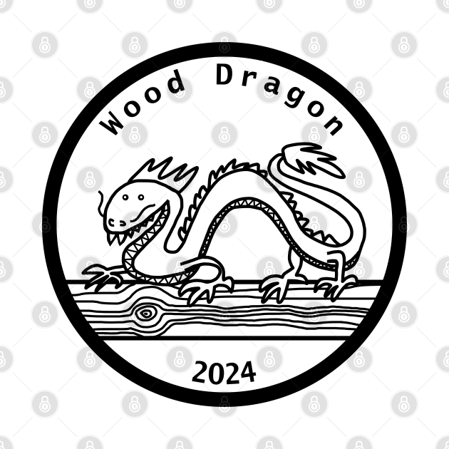 Wood Dragon 2024 Year of the Dragon Black Line by ellenhenryart