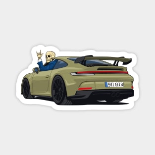 car 911 GT3 skull metal hands dark green Magnet