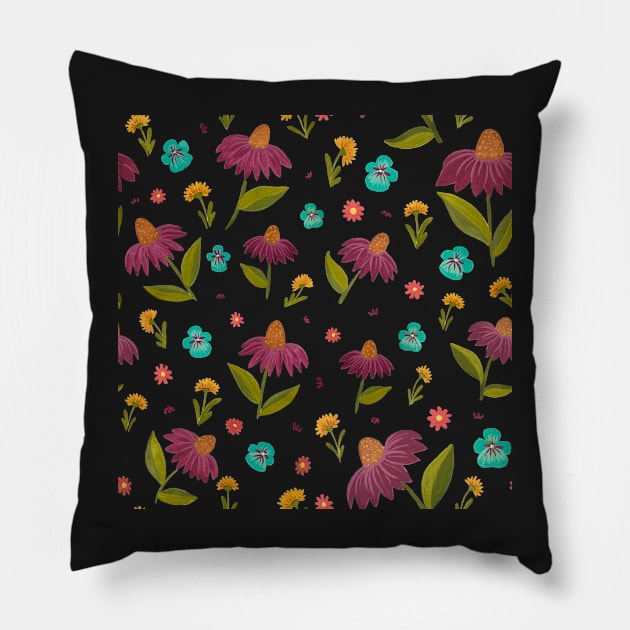 Hand Painted Gouache Floral Pattern Pillow by AdrienneSmith.Artist