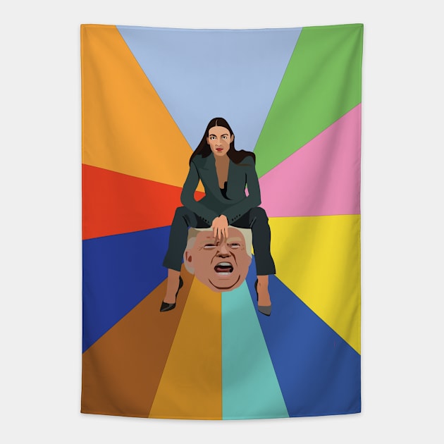 AOC Sitting on Trump Tapestry by Window House