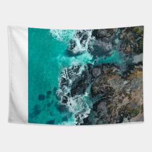 Blue Ocean Waves And Yellow Sand Tapestry