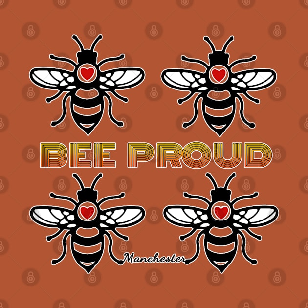 MANCHESTER BEE PROUD design with red love hearts by Off the Page