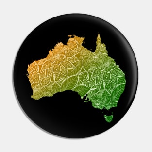 Colorful mandala art map of Australia with text in green and orange Pin