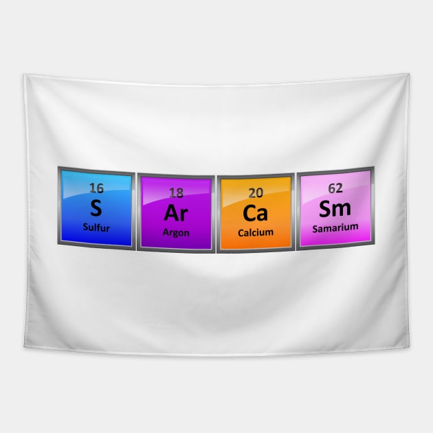 Colorful SArCaSm With Periodic Table Element Symbols Tapestry by sciencenotes