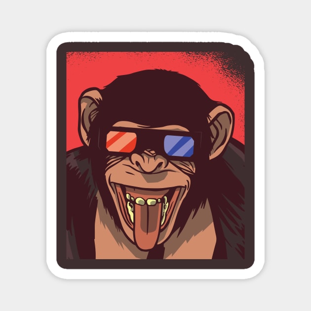 Retro Chimpanzee Wearing 3D Glasses // Vintage Monkey Illustration Magnet by SLAG_Creative