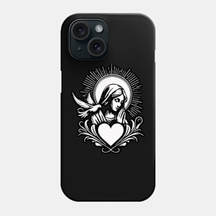 Holy Mary with heart and dove of peace Phone Case