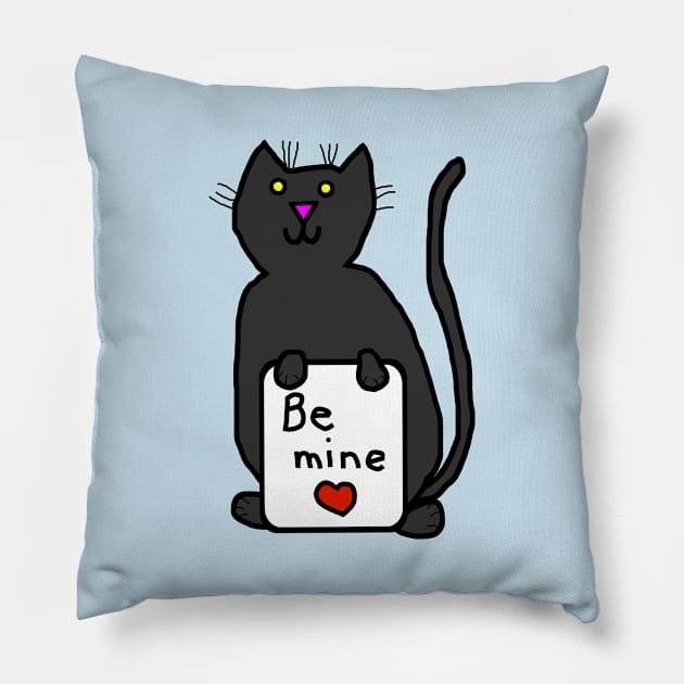 Cute Cat says Be Mine on Valentines Day Pillow by ellenhenryart