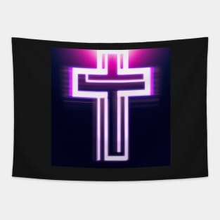 Neon digital cross Tapestry