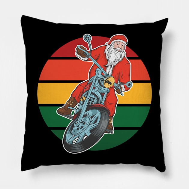 Cool santa claus riding a bike Pillow by Houseofwinning