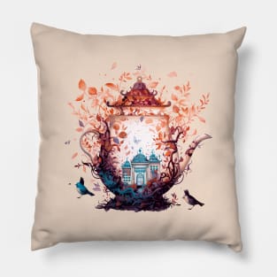 Whimsical Teapot Home: A Haven in the Trees Pillow