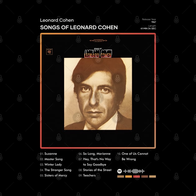 Leonard Cohen - Songs Of Leonard Cohen Tracklist Album by 80sRetro