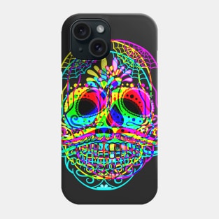 Mustache Sugar Skull - crossed neon colored Phone Case