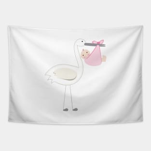 Baby girl with stork baby arrival Tapestry