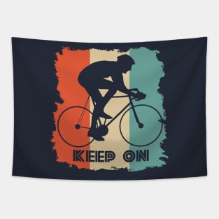 Vintage Retro Cyclist Keep On Distressed Tapestry