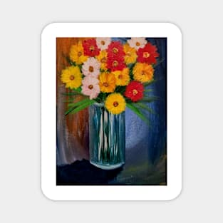 Some mixed flowers with metallic blue vase Magnet