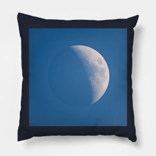 Moon during the day against blue sky Pillow