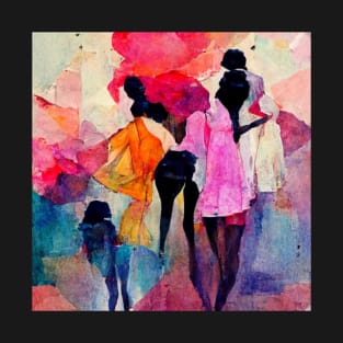 Abstract design of ladies wearing colorful dresses. T-Shirt