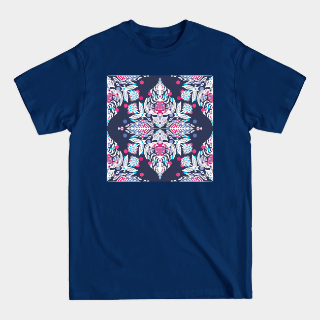 Disover Pastel Folk Art Pattern in soft navy, pink, mauve & white - Pastel - T-Shirt