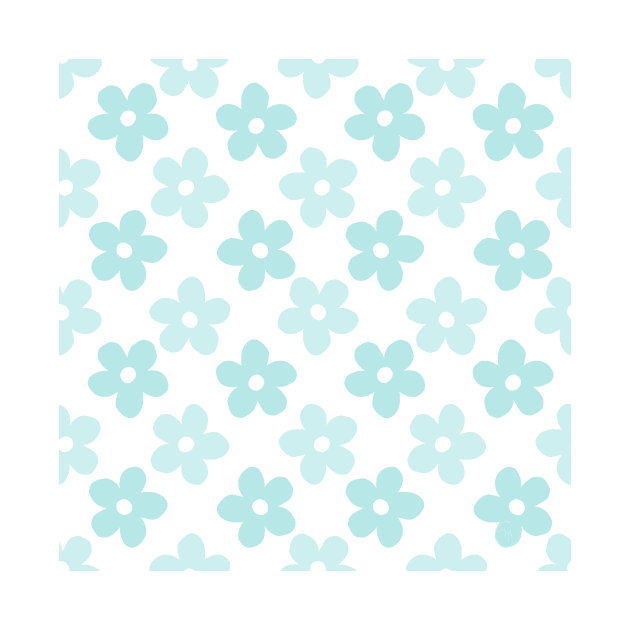 White Blue Daisy Flowers Retro Pattern by NdesignTrend